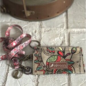 SAKROOTS Card / ID Wallet Mini Coin Cash Purse Key Chain Fob W Lanyard Strap
